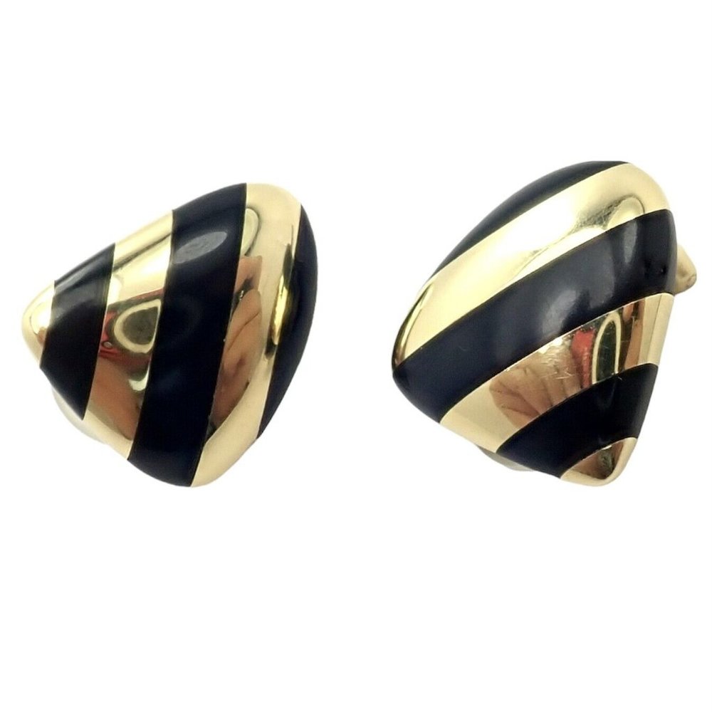 Tiffany & Co Angela Cummings 18k Yellow Gold Inlaid Black Jade Earrings - Picture 5 of 9